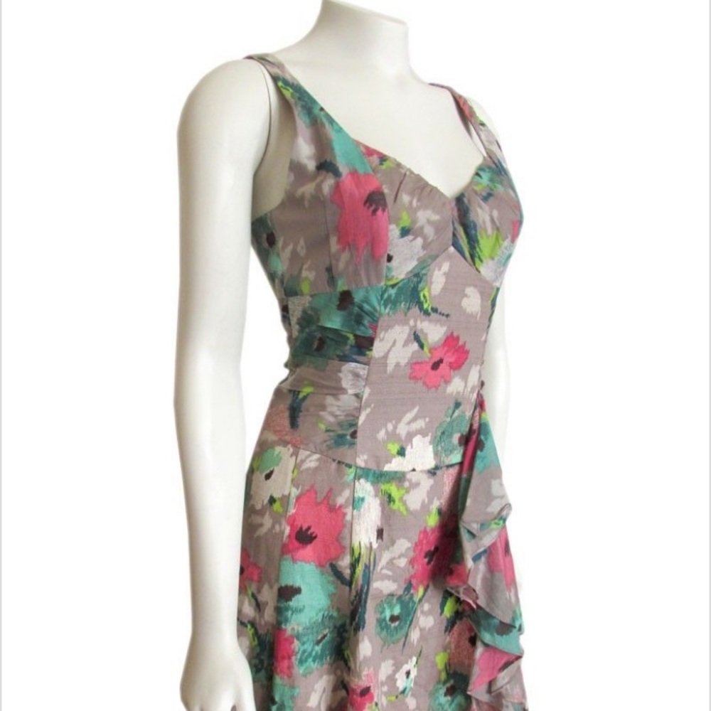Nanette Lepore dress size 2 taupe ikat floral